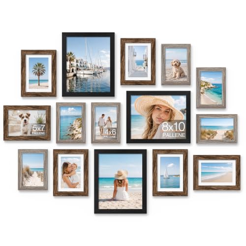 Pallene 15 Pack Multi-Color Collage Picture Frames Wall Decor - Black, Brown, Dark Grey