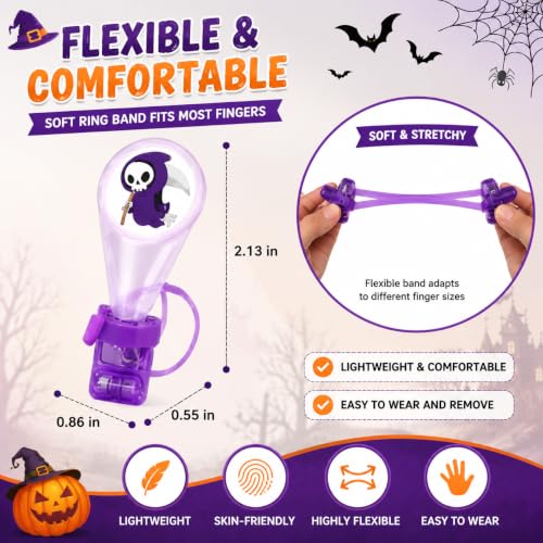 Halloween Finger Projector Rings 3-Pack - LED Ghost, Bat, Pumpkin Designs