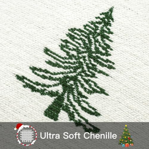 Artscope Christmas Chenille Pillow Covers 20x20 Inch Set of 2 - Beige & Green