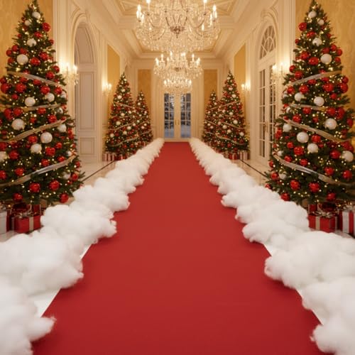 Boao Red Carpet Runner for Weddings and Events, 65 ft Long, Fake Snow Decor