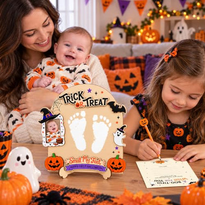 Halloween Footprint Sign with Photo Frame and Stand - Baby Keepsake Decor