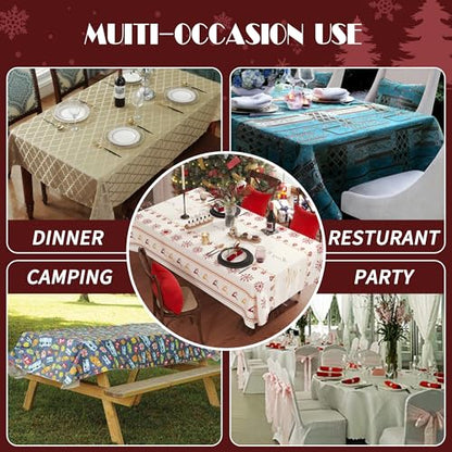 Christmas Rectangular Waterproof Tablecloth with Merry Ribbon Pattern - 54 x 78 Inches