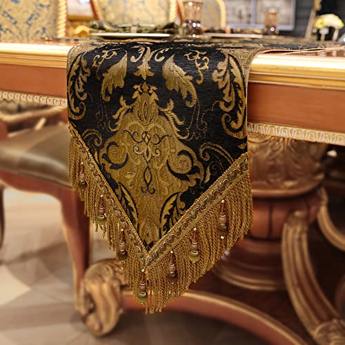 Bronze and Black Vintage Chenille Table Runner 13 x 108 Inches - Loom and Mill