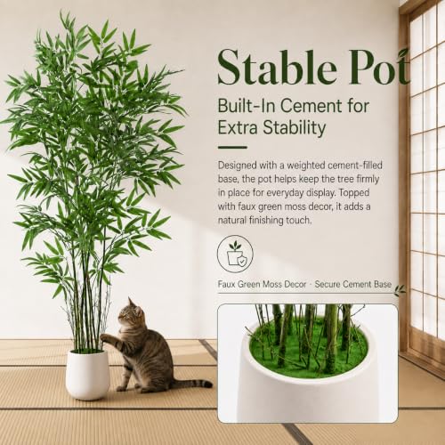6FT Artificial Bamboo Tree with Real Bamboo Trunks and Silk Leaves - Indoor Faux Plant