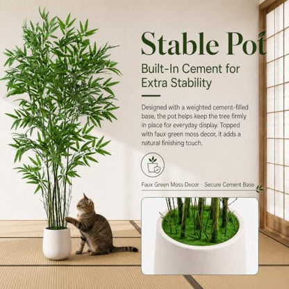 6FT Artificial Bamboo Tree with Real Bamboo Trunks and Silk Leaves - Indoor Faux Plant