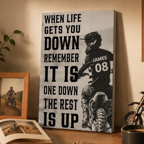 Ipplee Personalized Motocross Canvas Wall Art with Name & Number - Design 01