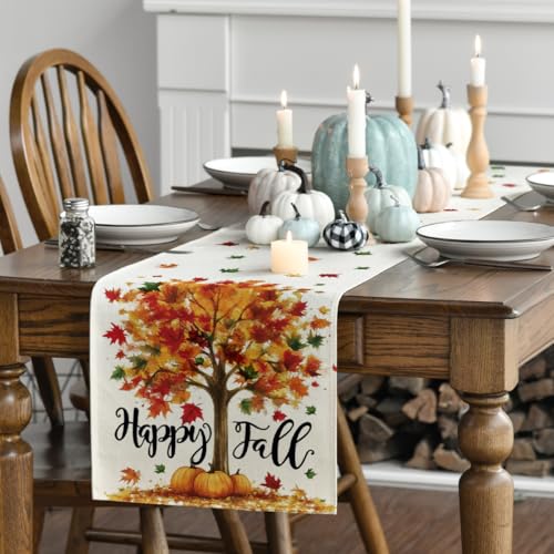 13 x 72 Inch Fall Table Runner Beige Polyester Home Decor - Artoid Mode