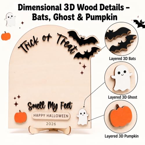 Trick or Treat Wooden Halloween Sign with Stand - Baby First Halloween Decor