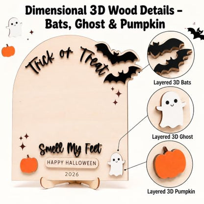 Trick or Treat Wooden Halloween Sign with Stand - Baby First Halloween Decor