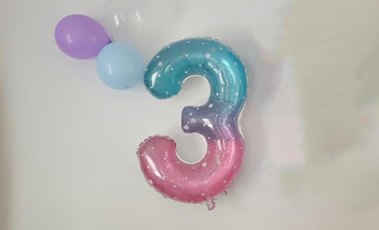 Numbers Balloon - 40 Inch Large Pink, Purple & Blue Birthday Decor for Three-Year-Old Celebrations