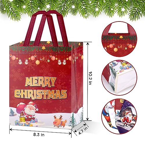 16 Pack Reusable Christmas Gift Bags Medium Size Non-Woven Tote with Handles