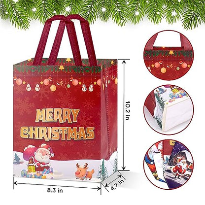 16 Pack Reusable Christmas Gift Bags Medium Size Non-Woven Tote with Handles