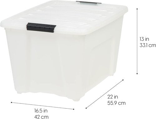 IRIS USA 54 Quart Stackable Storage Bins - Durable Plastic Containers with Lids & Latching Buckles, 6 Pack | Pearl Color