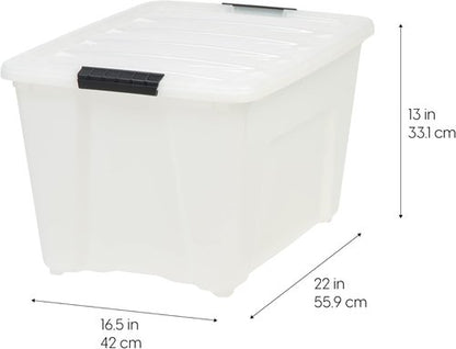 IRIS USA 54 Quart Stackable Storage Bins - Durable Plastic Containers with Lids & Latching Buckles, 6 Pack | Pearl Color