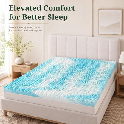 Blue Twin Mattress Topper 3 Inch Gel Memory Foam Support Mattress Pad