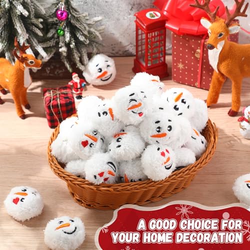 48 Pcs Christmas Snowball Set - Soft Fake Snowballs for Indoor Outdoor Decoration, Cute Snowman Balls with Smile Face, Classic Style