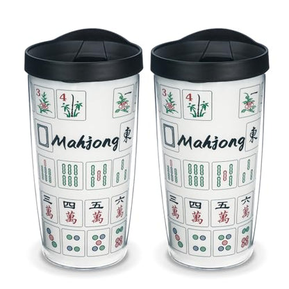 EASYXQ 2Pack Mahjong Game Double Wall Insulated Tumbler Travel Cup, 16oz Reusable Plastic Mug with Lid Keeps Drinks Cold & Hot, BPA Free, Perfect for Parties, Birthday, Clear