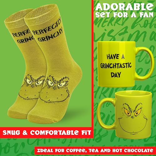 Grinch Mug and Christmas Socks Gift Set for Women & Teens - Holiday Novelty
