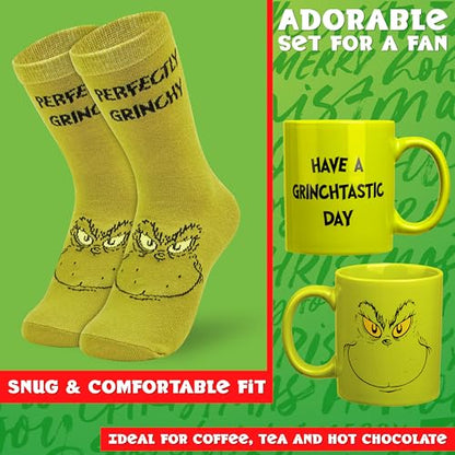Grinch Mug and Christmas Socks Gift Set for Women & Teens - Holiday Novelty