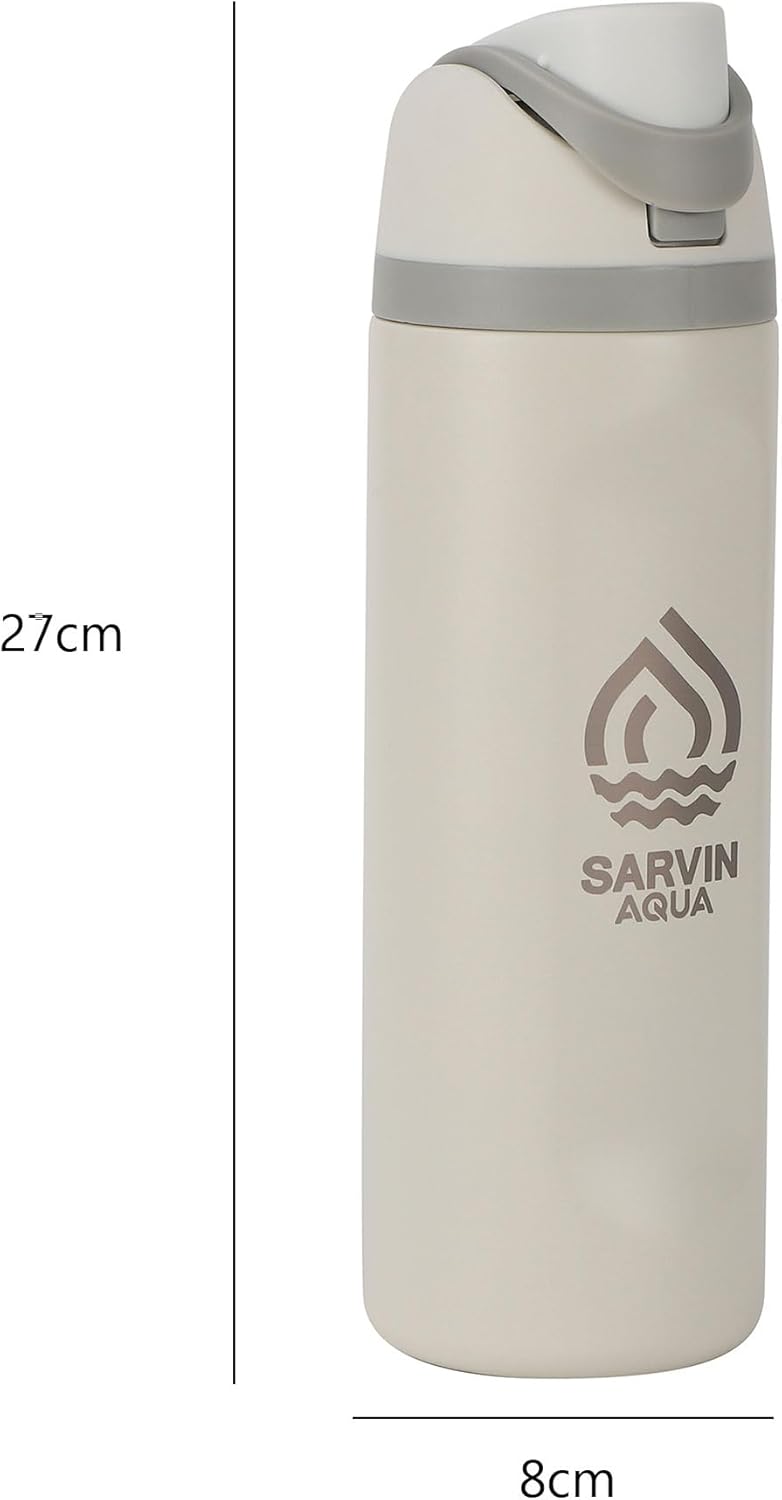 Skiennix Insulated Water Bottle - 24 Oz Double Wall Vacuum Travel Bottle with Flip-Top Lid | Leakproof Stainless Steel, Keeps Drinks Hot or Cold - White Grey
