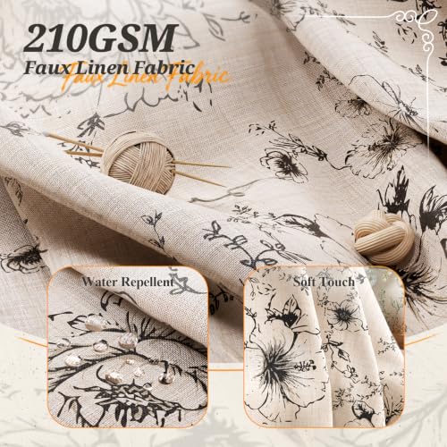 Vintage Black Floral Shower Curtain 72x72 Inches with 12 Clear Hooks - Boho Farmhouse Style