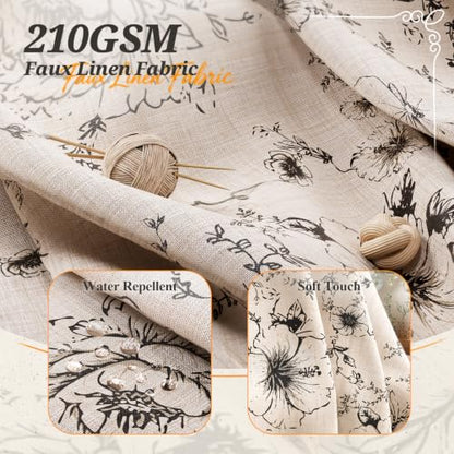 Vintage Black Floral Shower Curtain 72x72 Inches with 12 Clear Hooks - Boho Farmhouse Style