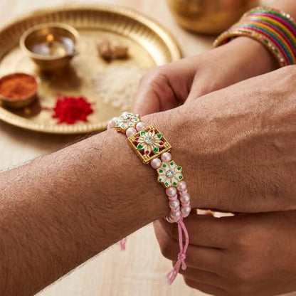 Raksha Bandhan Gift Set with Decorative MDF Pooja Plate, Roli Chawal & Rakhis