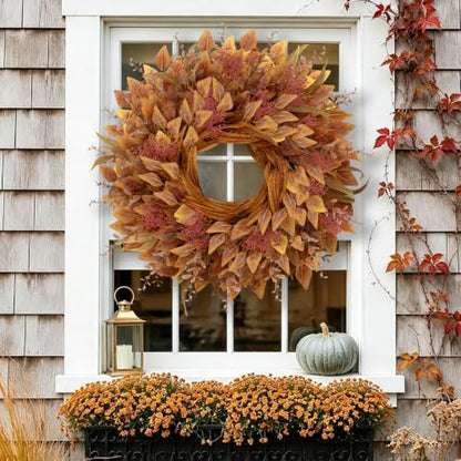 26-Inch Fall Eucalyptus Wreath with Orange Accents for Front Door - Full Large Size
