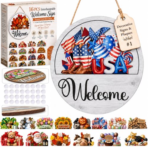 Interchangeable Seasonal Welcome Sign 12 Inch Front Door Decor - Variation 02