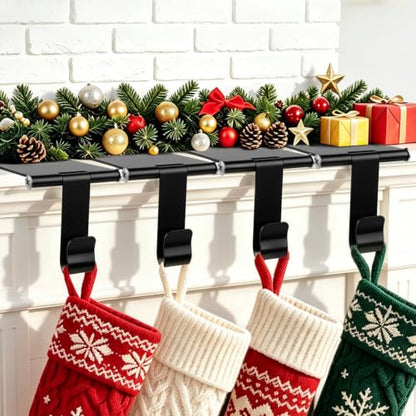 Christmas Stocking Holders for Mantle - Black 4 Pack, No-Damage Adhesive Hooks