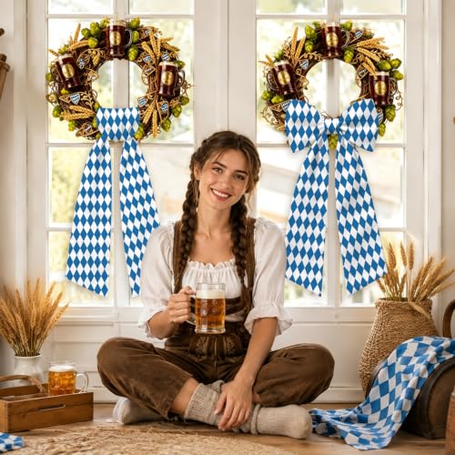 Oktoberfest Wreath Sash Set - Blue Checkered Front Door Decor