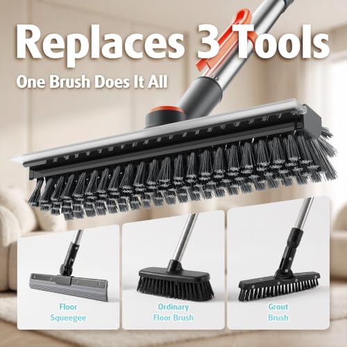 Air U+ Gray Floor Scrub Brush with Long Handle 4-in-1 Floor Cleaner & Squeegee