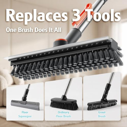 Air U+ Gray Floor Scrub Brush with Long Handle 4-in-1 Floor Cleaner & Squeegee