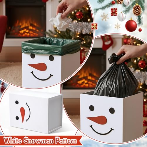 Snowman Christmas Wastebasket Home Decor - Wooden Trash Can