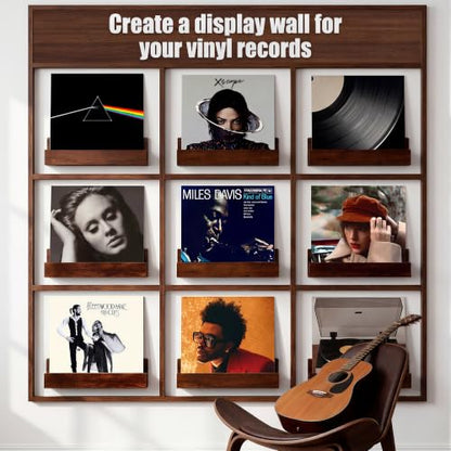 Wall Mount Vinyl Record Holder - Large Wooden Display Shelf for 8-12 LPs