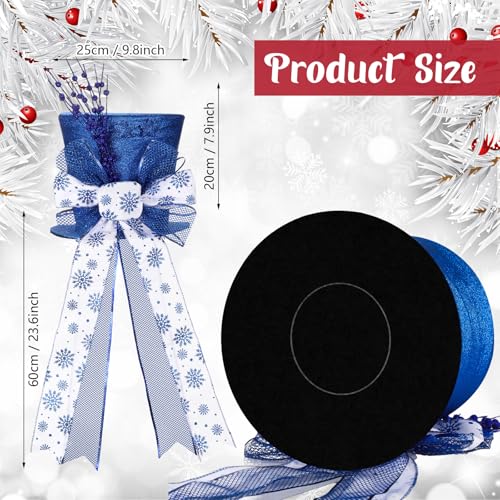 Poen Christmas Tree Topper Top Hat Sequins with Bow Ribbon - Royal Blue