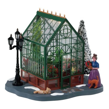 Christmas Village Greenhouse Decor - Battery Operated Mini Greenhouse