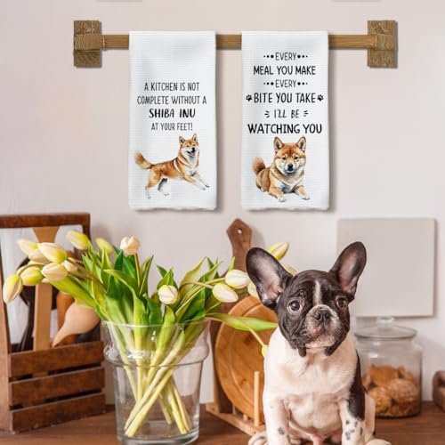 White Shiba Inu Kitchen Towels Set of 2 - Dog Decorative Hand Towels