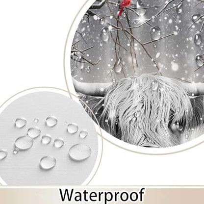 Winter Christmas Highland Cow Shower Curtain - Grey 72x72 Inches