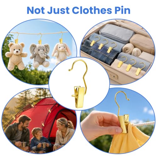 Gold Boot Clips for Closet - 20 Pack Stainless Steel Hanging Clothes Pins