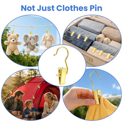 Gold Boot Clips for Closet - 20 Pack Stainless Steel Hanging Clothes Pins