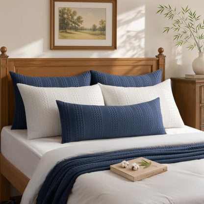 Navy Blue Bamboo Body Pillowcase 36x14 Inch Waffle Weave Support Cover - Pack of 1