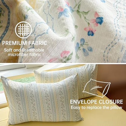 Queen Floral Comforter Set Blue Striped Floral Reversible Bedding