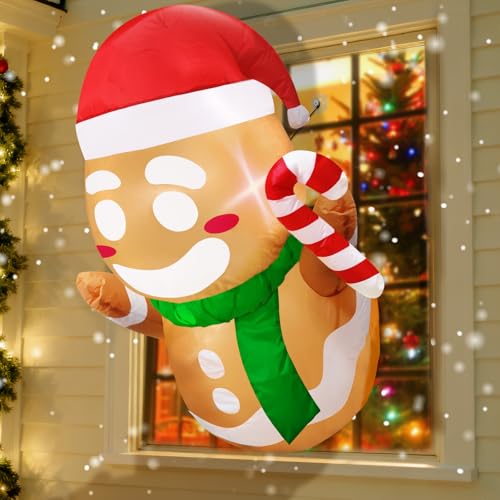 Inflatable Gingerbread Man Christmas Decor with LED Lights - 3.5FT Yard & Window Holiday Decoration