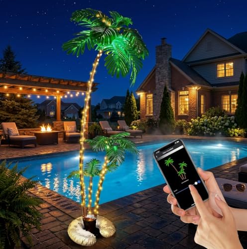 6Ft LED Palm Tree with 3 Branches - Festive Christmas Decor, App-Controlled