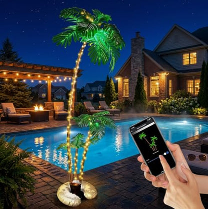 6Ft LED Palm Tree with 3 Branches - Festive Christmas Decor, App-Controlled