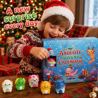 Blue Axolotl Squishy Advent Calendar 2026 - 24 Soft Slow-Rising Toys Christmas Countdown