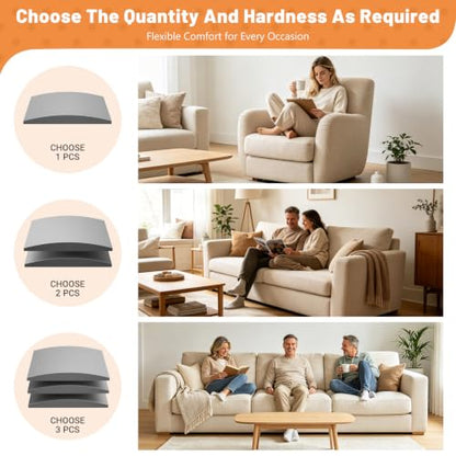 Gray Couch Cushion Support 22x22x2.4 Inch - 3 Pack Curved Foam Inserts