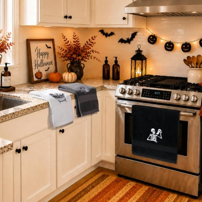 Halloween Skeleton Hand Towels Set - 3PCS Cotton Bathroom Decor - Variation of 3