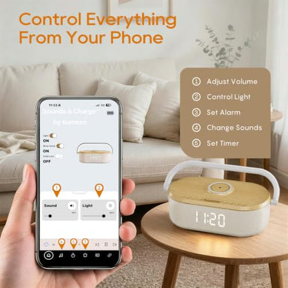 White Noise Sound Machine with Alarm Clock & Wireless Charger - Smart Control & 40 Ambient Sounds